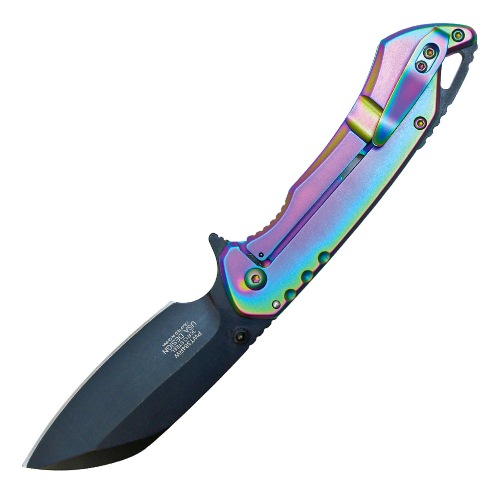 Assisted Open Folding Pocket Knife, Rainbow Handle w/ Black Accents view 2